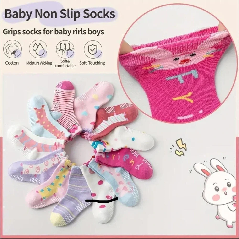 Girls Grip Anti-slip Animal Whimsical Funny Critter Pack Cotton Socks 5-8 YO 6pk